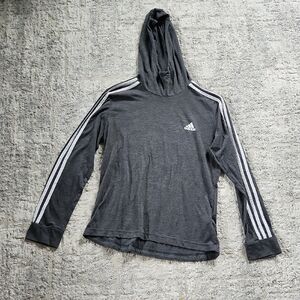 Adidas Charcoal Hoodie with White Stripes Size Medium